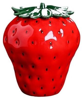 Tarro de cerámica de almacenamiento de alimentos Tetera de cerámica con forma de fresa, tetera de cerámica, recipiente para té, recipiente para almacenamiento de frutas simuladas, recipiente sellado,