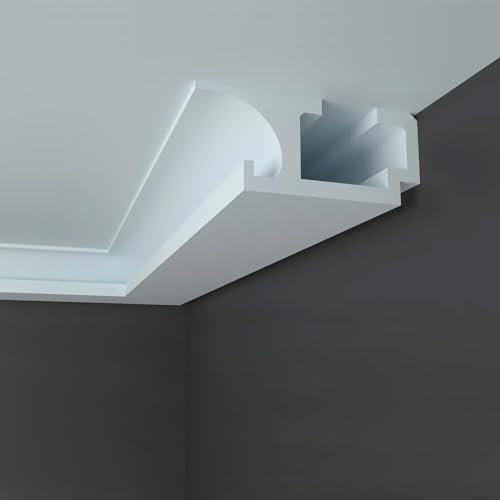 PROVISTON Lichtleiste Indirekte Beleuchtung Deckenleiste 120 x 250 x 1150 mm Polystyrol Weiß Hochwertig Stuckleiste Modern Robust Langlebig Stoßfest 1.15 Meter