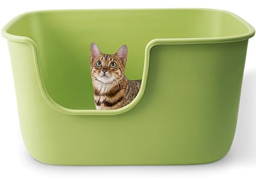 Vealind Large High Sided Cats Litter Tray Extra Deep Kitty Litter Box for Multi Cats with Household, High Wall Cat Litter Tray Anti-Splashing Kitty Litter Box (Green)