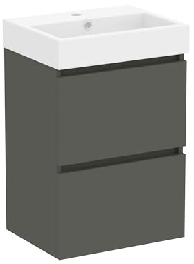 Baikal Mueble de Baño Mini. Mueble MONTADO. 2 Cajones Suspendido con Lavabo. Armario de Baño. Lavabo Ceramico. 45cm Gris Oscuro.