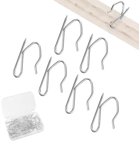 50 PCS Heavy Duty Zinc Metal Drapery Pin Hooks,Curtain Pin Hooks,Pinch Pleat CurtainHooks,Heavy Duty CurtainHooks for Window/Shower/Pencil Pleat Curtain(Come with a storage box)