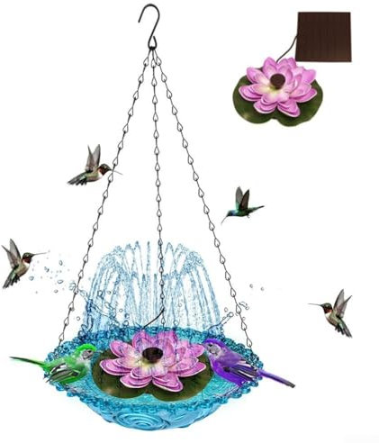 Vasca per uccelli a energia solare, a forma di loto, da appendere, fai da te, fontana solare per vaschetta per uccelli, decorazione da giardino all'aperto (blu)