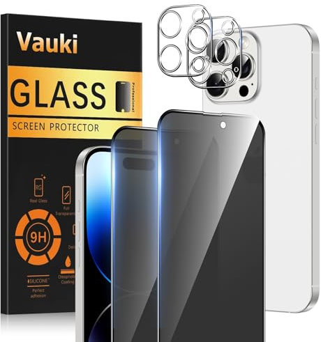 Vauki Verre Trempé Mat pour iPhone 14 Pro Anti Espion avec Protection Caméra Arrière [2+2 Pièces],Dureté 9H Vitre Film écran Mate Anti-Reflet Anti Rayures Anti Spy HD Transparent Matte Protecteur