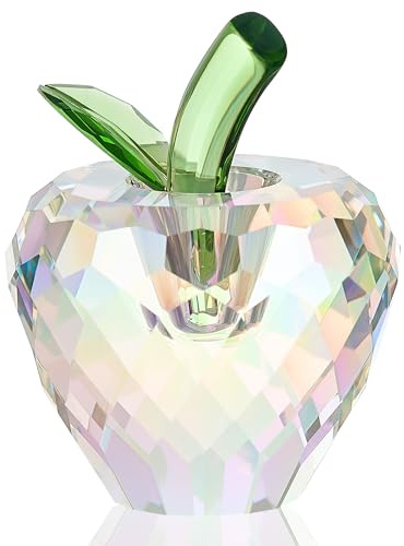 RONG KRISTO Kristallfasetterade äpplen prydnad glas äppelfigurer samlarobjekt med gradient bas för hem bordsdekor (färgglad)