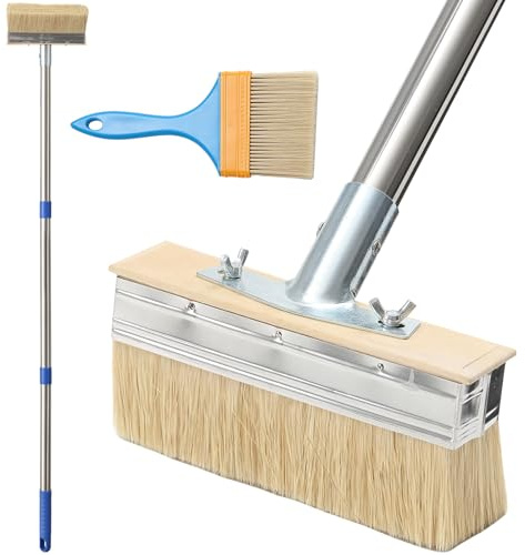 Decking Paint Brush with 64 INCH Long Handle, 8 Paint Applicator Brush Included for Woodstains, Adjustable Deck Stain Brushes for Decking, Paints Stains, Fence Wall Furniture