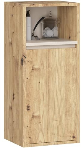 AKORD Badezimmer Hängeschrank VAMI 35 cm - Bad Hängeschrank 1 Tür 3 Regalböden - Hängeschränke fürs Bad - Wandschrank Hängend - Robuste - B35xH80xT30 cm - Artisan-Eiche & Kaschmir