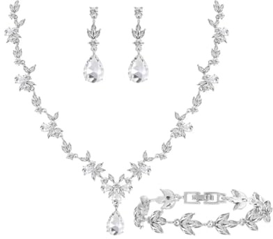 Gkaopi Conjunto de Joyas para Mujer Juego de Joyas de Plata Collar y Pendientes de Novia Juego de Pulsera Elegante Joyas con Strass y Circonita Cúbica para Bodas Noches