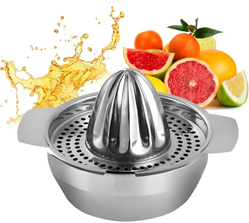Presse-agrume Manuel en Inox 304, Extracteur de Jus Citron Lime Orange avec Système Anti-Graine, Portable Démontable Lavable Lave-Vaisselle, pour Maison Bar Camping (A)