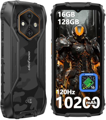 Ulefone RugKing 4 Pro Rugged Smartphone, 128GB 2TB Expand, 10200mAh Dock Charging Android 16 48MP Waterproof Camera, 120Hz 6.56 Tough Screen, 4G SIM Free Mobile Phone Unlocked 3-Card Slot NFC Black