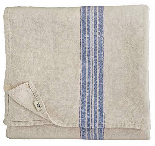 Linen & Cotton Luxus Vintage Shabby Chic Rustikal Tischdecke Provence - 100% Leinen, Beige Natur Blau (136 x 350 cm) Tischtuch Stoff Tischwäsche Rechteckig Lang für Home Küche Dekoration Wohnzimmer