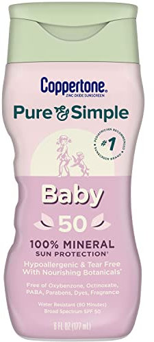 Coppertone Pure & Simple-Baby SPF 50 Sonnenschutzlotion, Reißen und wasserabweisende, 1 Pädiater Empfohlene Marke Plus 100% Natural Botanicals, 6 Ounce