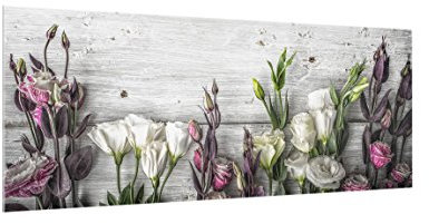 Bilderwelten Glass Splashback - Tulip Rose Shabby Wood Look - Panoramic, Backsplash Cooker Splashback Protector Panel Decorative Splashback Panel, Dimension HxW: 50cm x 125cm