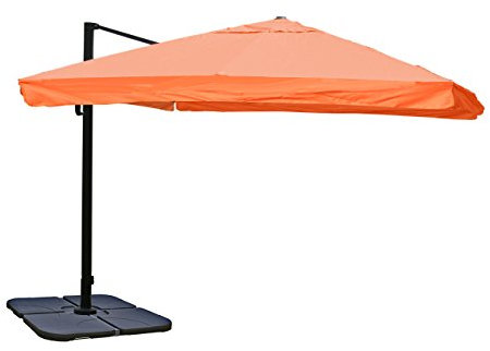 Mendler Ampelschirm HWC-A96, Gastronomie, 3x3m (Ø4,24m) Polyester Alu/Stahl 23kg Flap mit Ständer - terracotta