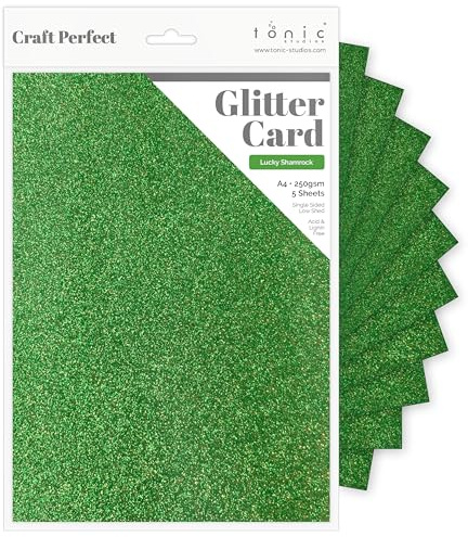 Tonic Studios A4 Craft Perfect Glitter Card, Cardstock, Lucky Shamrock, 30 x 21.5 x 0.5 cm