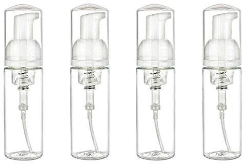 4 Pack 2 oz 60 ml BPA Free Empty Refillable Transparent Plastic Pump Foamer Bottles Press Jar Pot Dispenser Containers For Foaming Soap Travel Liquid