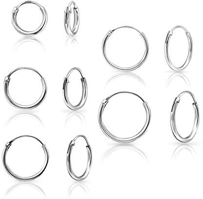 DTPsilver® 5 Paare ohrringe creolen silber 925 - kleine silber ohrringe damen 925 - ohrringe set - nasenring piercing - helix piercings silber 925 - Dicke 1.2 mm - Außdurchmesser: 8, 10, 12, 14, 16 mm