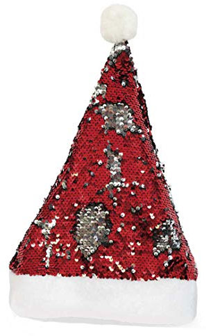 KarnevalsTeufel Nikolausmütze für Erwachsene mit Wende-Pailletten in Rot-Silber-Weiß Weihnachten