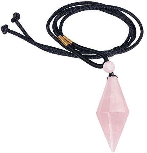 Nupuyai Rose Quartz Crystal Point Necklace for Women Men, Faceted Stone Pendulum Pendant with Adjustable Cord 65cm