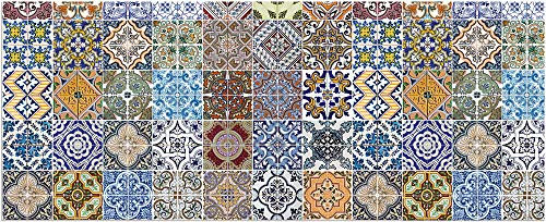 ARTLAND Spritzschutz Küchenrückwand Küche Herd Glas mit Motiv 125x50 cm Fliesenoptik Mosaik Orient Muster Fliesen Orientalisch Landhaus Bunt T9OM