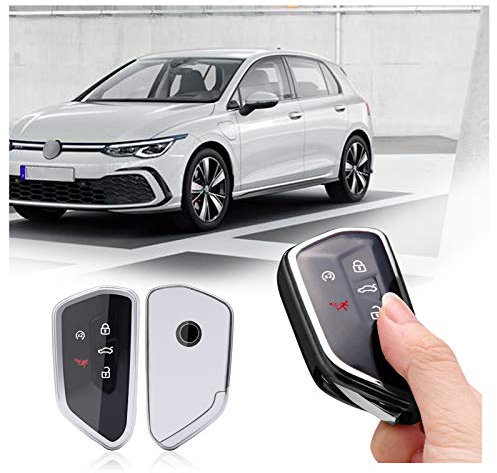 [5-Tasten] SHAOHAO Schlüssel Hülle Kompatibel mit VW Golf8 Golf8.5 2020-2025 / Tiguan 3 2024 2025 /Passat B9 2024 TPU Silikon Autoschlüssel Schlüsselhülle vw golf 8 tiguan 3 vw schlüsselhülle (Silber)