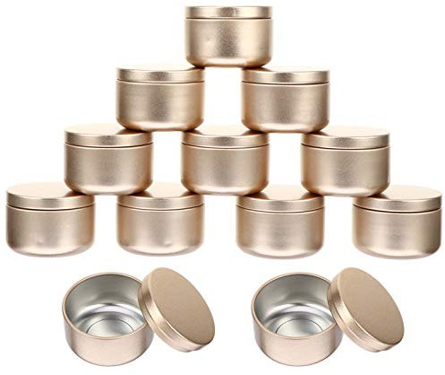 Healifty 12PCS Metal Candle Tins Empty Candle Jars Candle Making Tin Aluminum Tin Jar for Candle Making Cosmetic Empty Refillable Box (Golden 2)