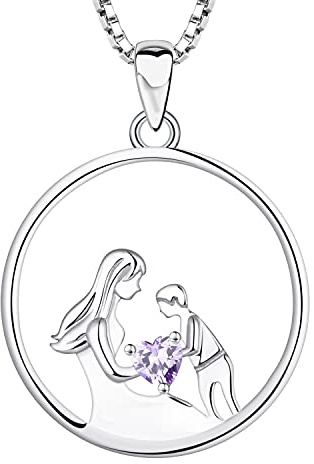YL Mutter und Sohn Halskette 925 Sterling Silber 12 Geburtsstein Zirkonia Anhänger Halskette Geschenke für Mama Frauen, 45-48 CM