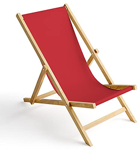 Ferocity Holz-Liegestuhl Klappbar Klappliegestuhl Sonnenliege Strandstuhl Wechselbezug Motiv Rot [119]