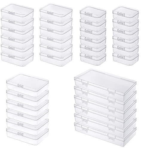 36 Stück gemischte Größen rechteckige leere Mini-Organizer-Aufbewahrungsbox-Behälter mit Klappdeckel für kleine Gegenstände und andere Bastelprojekte (Transparent)