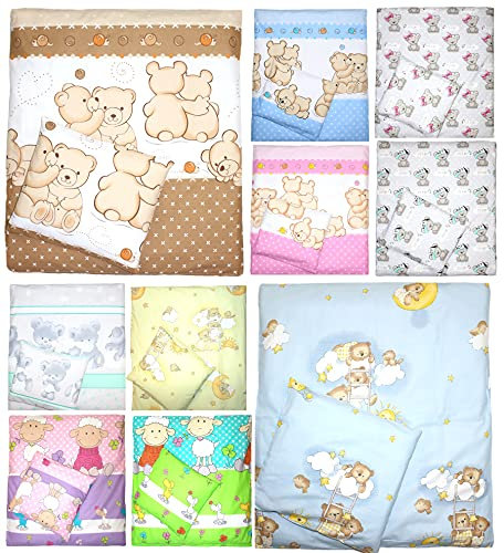Primawela 2 oder 4 teiliges Set 70x78 für Baby Wiege Kinderwagen Beistellbett Bettwäsche (Bärchen Friends Braun, 2 Teilig)