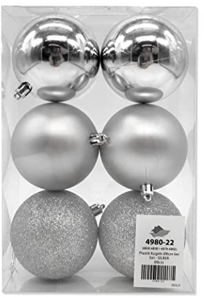 Kunststoff Weihnachtskugel Ø 8cm matt Hochglanz Glitzer Deko Kugel Christbaumschmuck Silber 1 Set - 6 Stück