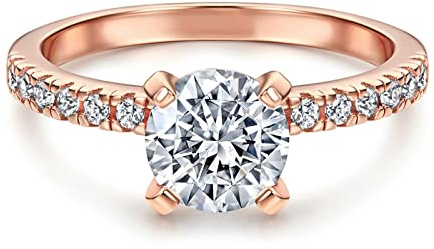 Aotiwe Verlobungsring Damen, Ring Damen Solitär Eheringe Rosegold Weißgold mit Rund Zirkonia aus Sterling Silber