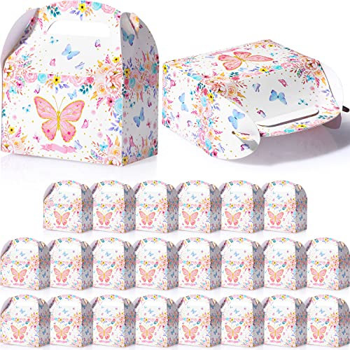 24 Stück Schmetterling Geschenkbox Partybox Treat Box Frühling Schmetterling Party Goodie Geschenkschachtel Schmetterling Blume Geschenkverpackung Box Kraftpapier Süßigkeiten Papierbox