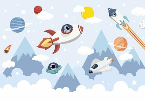 Wesmilewallpaper Papier Peint Panoramique Dessin Animé Enfants Sommet De La Montagne Nuages ​​Mignon Avion Garçon Chambre 350x245cm 3D Intissé Soie Poster Geant Mural