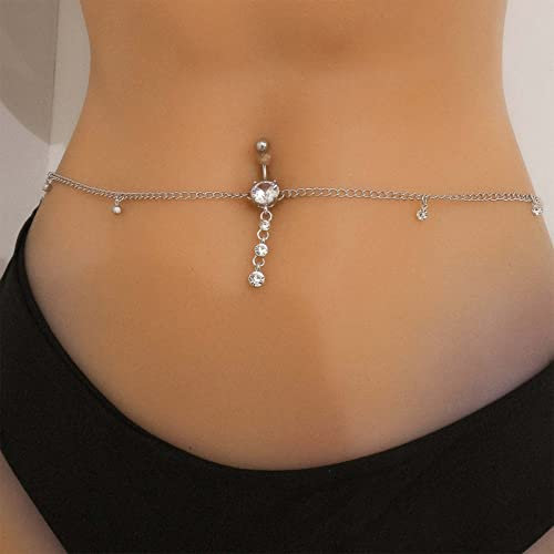 Inateannal Bauch Ring Taille Kette Strass Kristall Quaste Bauch Kette Sexy Nicht Piercing Bauchnabel Ring Körper Kette Strand Bikini Geschirr Körper Zubehör Schmuck Für Frauen Und Mädchen