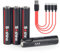 Batería AAA USB tipo C, batería recargable de iones de litio de 1,5 V, 600 mWh, 4 unidades con cable USB 4 en 1 para juguetes, linternas, control remoto y más