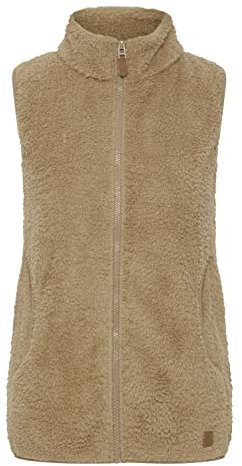 OXMO OXTheri Damen Weste Fleece Outdoor Weste mit Stehkragen Eingrifftaschen Reißverschluss Regular fit, Größe:M, Farbe:Sand (171022)