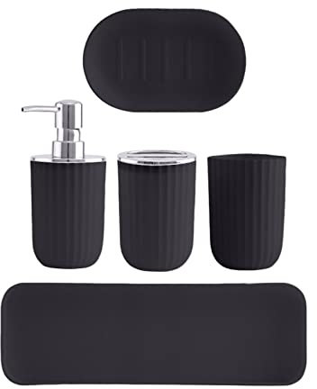 Set di Accessori per Il Bagno da 5 Pezzi con Dispenser di Sapone, portaspazzolino, Bicchiere, portasapone, Vassoio, Nero