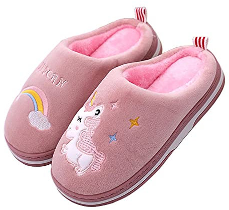Pantofole Bambina Inverno Caldo Peluche Pantofole da Casa Antiscivolo Morbido Pantofole Cartoon Home Scarpe da Unicorno Rosa Rosso, Taglia 25/26 EU=26/27 CN