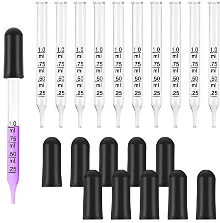 Cuentagotas,10pcs Cuentagotas Cristal,Pipeta Cuentagotas Cristal 1ml,Pipeta Vidrio,Pipeta Graduado,Pipeta de Vidrio de Líquido,para Planta de Líquido Art de Maquillaje Aceites Esenciales