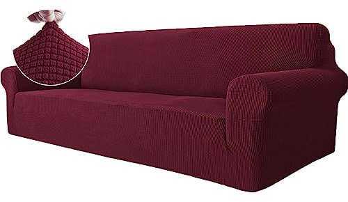 Ystyle Stretch Sofa überzug 4 Sitzer, Elastisch Sofabezug Mit Armlehnen, Jacquard Couch überzug rutschfest, Waschbar Sofa Cover Protector Für Hunde Haustiere, Weinrot