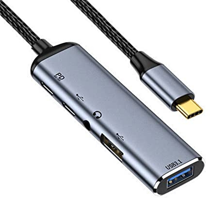 cablecc USB-C Typ-C auf Audio 3.5MM Dual USB 3.0 HUB Konverter Multiport Adapter mit weiblichem 100W PD Power Port