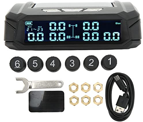 Reifendruckkontrollsystem mit 6 Rädern, kabellos, Solarenergie, TPMS-Monitor mit 6 Sensoren für leichte LKWs, Wohnmobile