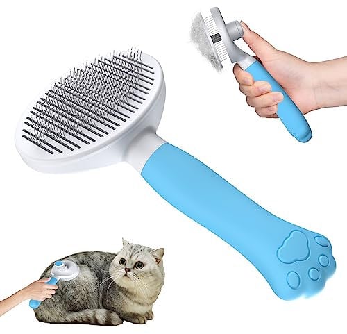 Zivacate 2024 New Katzenbürste Hundebürste[Ergonomischer Griff & Ein-Klick-Reinigung & Patented Design] Selbstreinigende Bürste Für kurz- & langhaarige Hunde/Katzen/Kaninchen, Unterwollbürste(Blau)