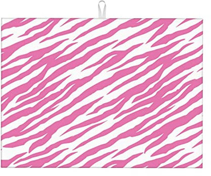 Tapis de séchage de vaisselle zèbre rose pour comptoir de cuisine, grand égouttoir à vaisselle absorbant, tampon de séchage de vaisselle en microfibre super absorbant 18x24 pouces