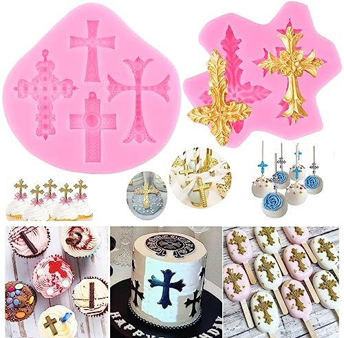2 Stück Kreuzformen aus Silikon, 2 Stück Taufkuchendekorationen, Kreuzform, Taufe, Kuchendekoration für Taufe, Partyzubehör