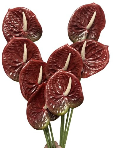 Corkwaw Künstliche Anthurium-Blumen, fühlen sich echt an, für Tischaufsätze, Arrangement und Braut, Hochzeit, Festival, Dekoration, Blumenarrangement (tiefrot), 8 Stück