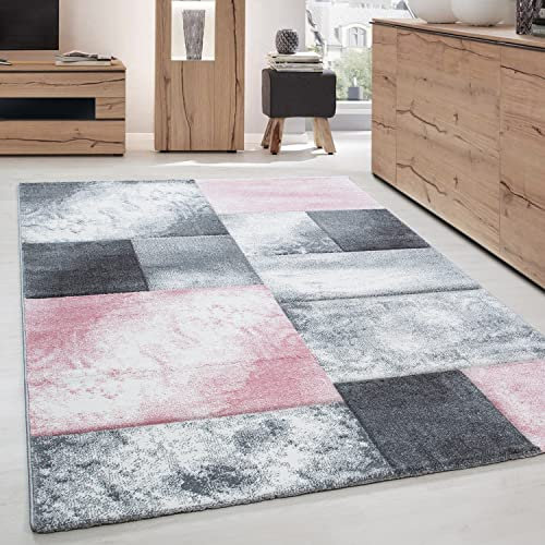 Carpettex Teppich Wohnzimmer Kurzflor 120 x 170 cm Modern Kariert Design Pink - Teppich Schlafzimmer Weich Flauschig Waschbar Küchenteppich - Esszimmer Kinderzimmer Flur Teppich Wohnzimmerteppich