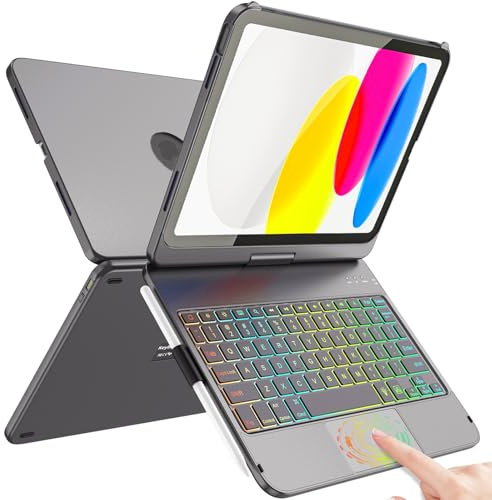 FUWANG Keyboard & Case for iPad A16 11th Gen 11 inch 2025 & 10th Gen 10.9 inch 2022, 360° Rotate Backlit with Pencil Holder, Gray