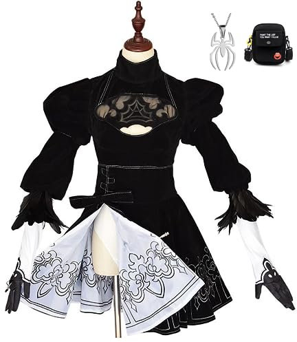 JOHLCR Anime Nier:Automata Cosplay Kostüm mit Halskette und Tasche Geschenk für Manga-Liebhaber Halloween-Karneval-Party-Verkleidung Outfits Uniform für Bühnenaufführungen, Anime-Messen (M, Schwarz)
