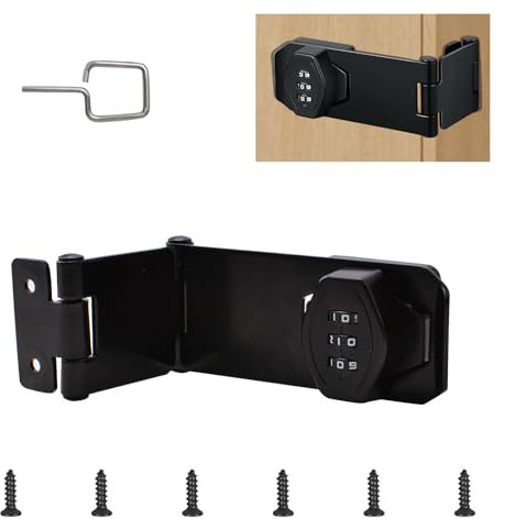 UFURMATE Tür-Überfallschlösser, 1 Stück, schwarze Zinklegierung, Schrank-Passwort-Schlösser, 180-Grad-Drehknopf, Verriegelung, Überfalle, codiertes Schrankschloss für 90 & 180 Grad Winkelmontage